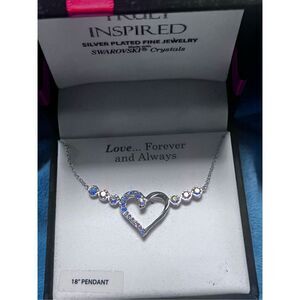 New Truly Inspired Silver Plated AB Swarovski Crystal Heart Love Necklace 18”